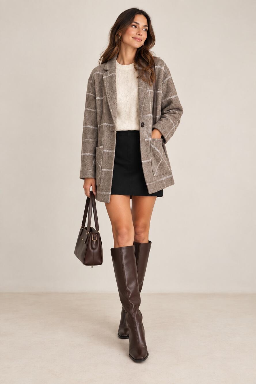 Pendleton Wool Windowpane Plaid Coat Blazer Brown Size S